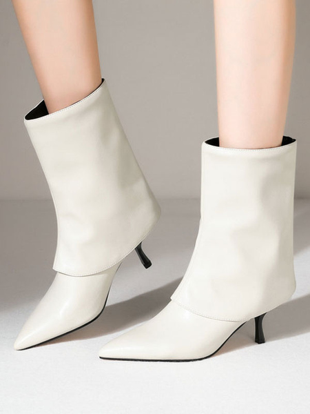 

Milanoo Women Booties Pointed Toe Stiletto Heel PU Leather Eric White Ankle Boots, Ecru white;black;coffee brown