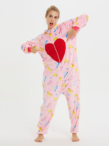 Image of Pigiama Kigurumi Tutina per adulti Costumi Kigurumi in poliestere con motivo a cuore rosa
