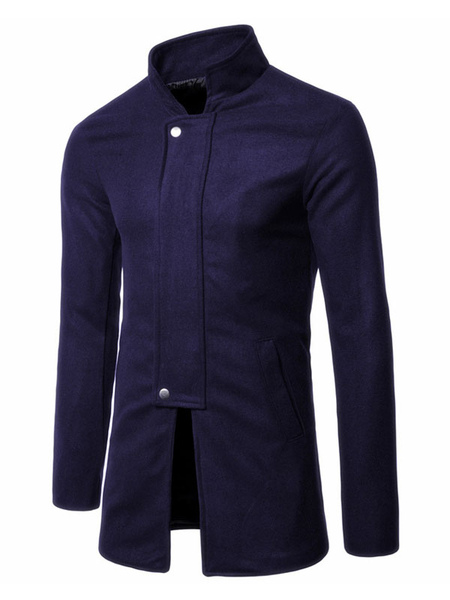 Men’s Jackets & Coats Men’s Coats High Collar Artwork Casual Dark Navy Fashion