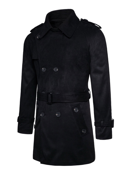 Men’s Jackets & Coats Men’s Coats Turndown Collar Artwork Casual Black Handsome