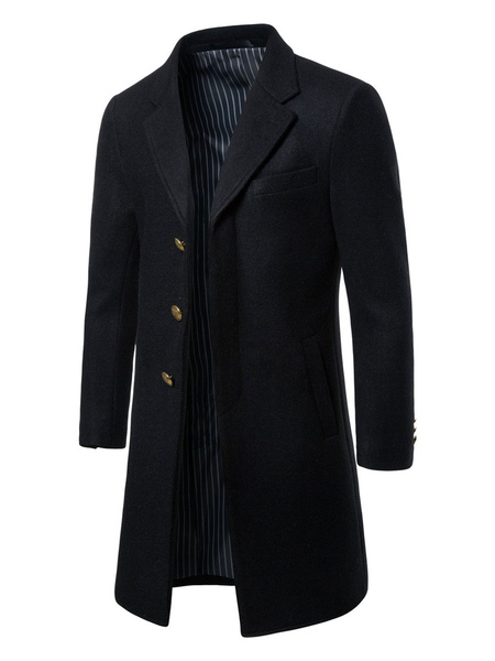 Men’s Jackets & Coats Men’s Coats Turndown Collar Artwork Casual Black Quality