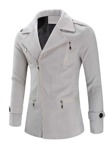 Men’s Jackets & Coats Men’s Coats High Collar Artwork Casual Light Gray Modern