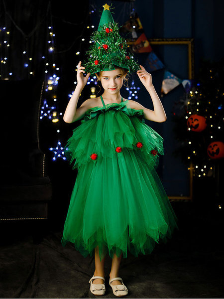 Image of Abito da festa per Natale Albero di Babbo Natale verde Cappello in fibra di poliestere Abito da festa di Natale Costumi Set completo