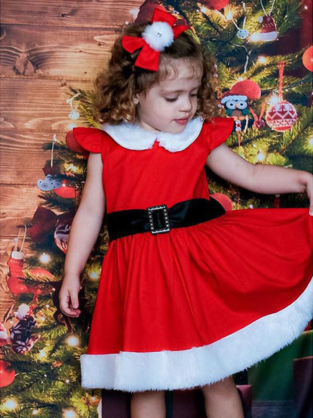 robe tunique enfant fille père noël robe de costumes de vacances en fibre de polyester rouge cadeaux noël
