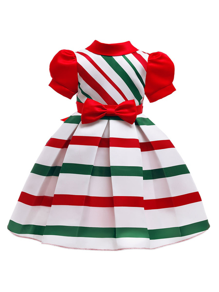 Milanoo Kids Christmas Dress Red Polyester Fiber Dress Polyester Christmas Holidays Party Dress