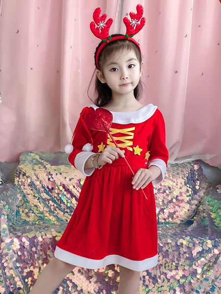 robe tunique enfants noël robe de soirée cadeaux noël en fibre de polyester rouge