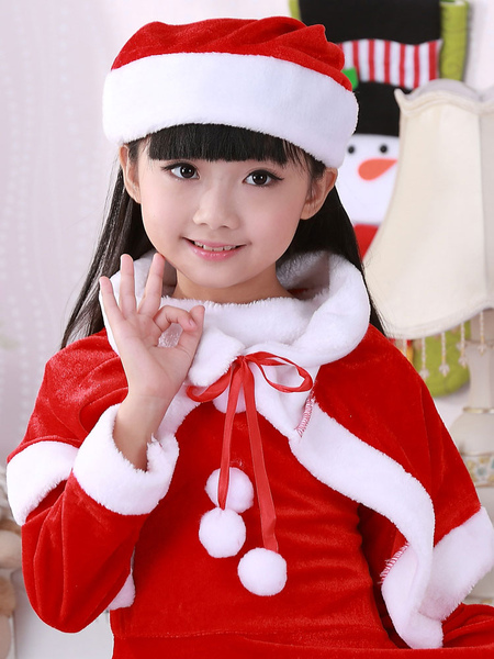 Image of Mantella natalizia unisex in fibra di poliestere rossa  cappello da mantello  color block  vacanze natalizie  costumi