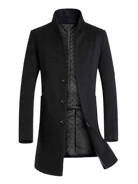 Men Jackets Coats High Collar Long Sleeves Artwork Casual Black Smart Coats
