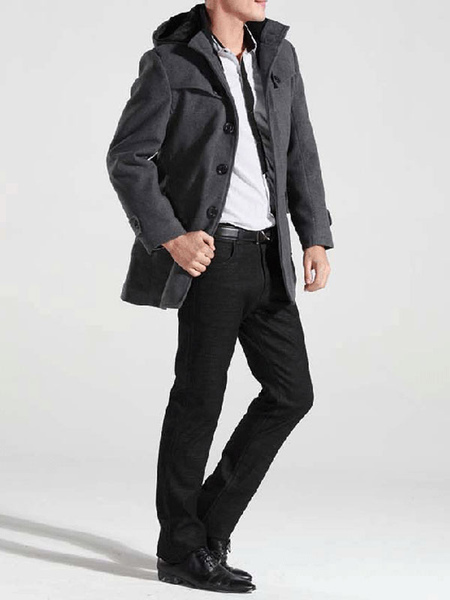 Men Jackets Coats High Collar Long Sleeve Artwork Casual Black Handsome Coats
