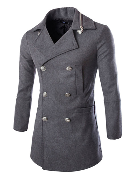 Men Jackets Coats High Collar Long Sleeves Artwork Casual Grey Modern Medium Coats