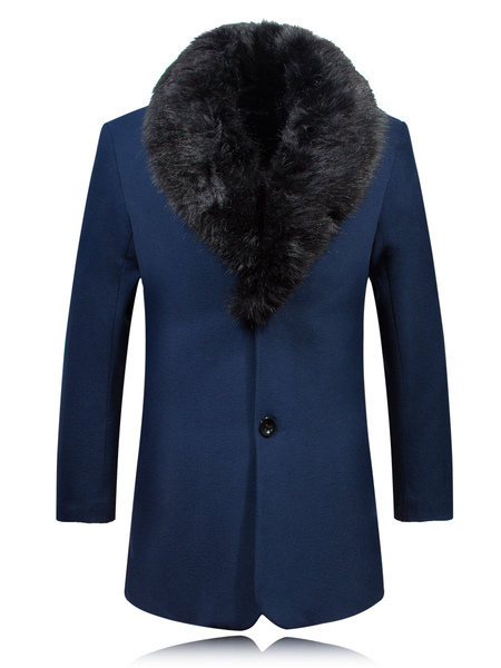 Men Jackets Coats High Collar Long Sleeves Regular Fit Artwork Casual Dark Navy Fashion Winter Long Coat