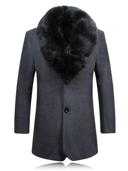 Men Jackets Coats High Collar Long Sleeves Regular Fit Artwork Casual Dark Navy Fashion Winter Long Coat