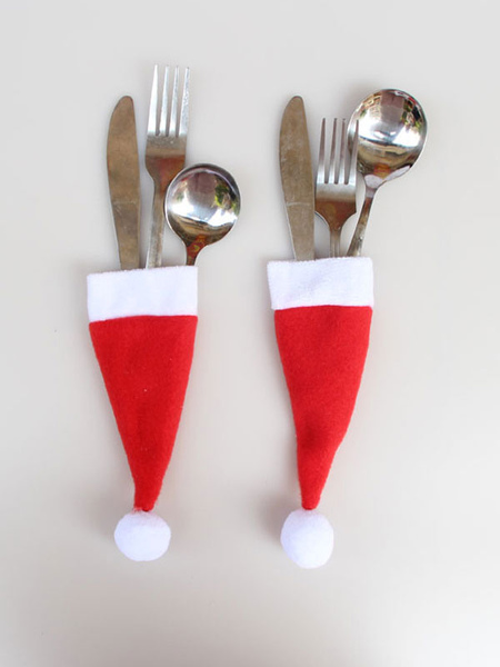 Image of Cappelli rossi di Natale per forchette Puntelli natalizi in poliestere in fibra di poliestere
