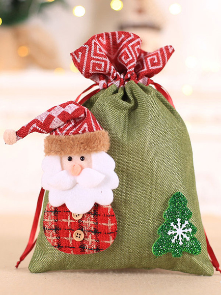 Image of Sacchetto regalo di Natale verde cacciatore in fibra di poliestere Oggetti di scena per le vacanze di Natale