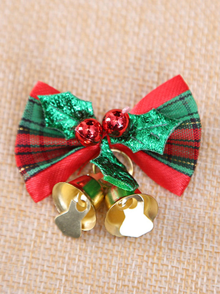 Image of Campana di Natale verde Bowknot Puntelli Puntelli per costumi natalizi in fibra di poliestere
