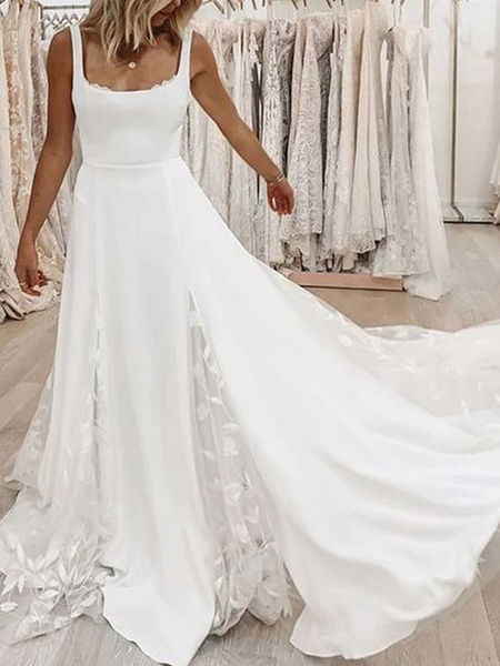 White Maxi Dress Straps Neck Sleeveless Polyester Floor Length Dress