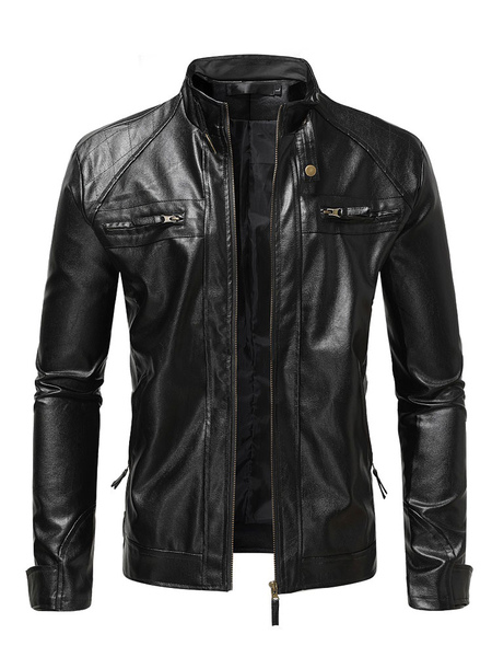 Man Leather Jacket Casual Moto Fall Coffee Brown Fashion Slim Fit Leather Jacket