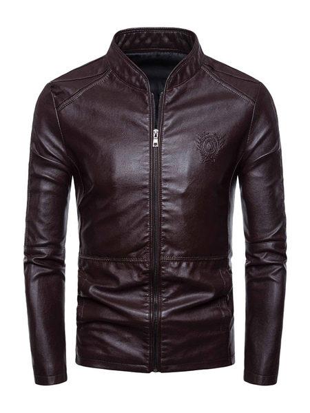 Leather Jacket For Men Casual Moto Fall Polyurethane Burgundy Stylish Leather Jacket