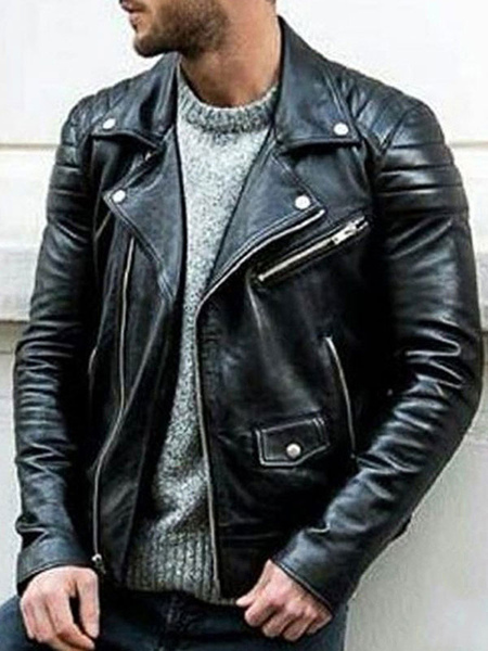 Men Leather Jacket Casual Moto Fall Black Fashion PU Leather Jacket
