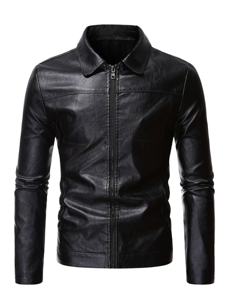 Leather Jacket For Men Casual Moto Fall PU Leather Black Fashion Jacket