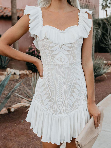 Summer Dress White Strapless Sleeveless Polyester Sexy Short Beach Dress