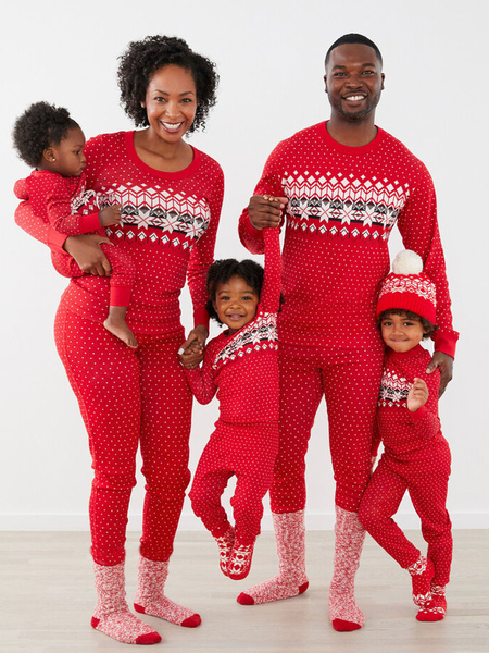 Christmas Matching Family Pajamas For Adult Polyester Christmas Pattern Pants Top 2-Piece Set