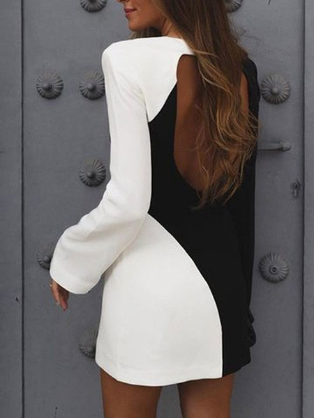 Party Dresses Black Jewel Neck Long Sleeves Two-Tone Short Semi Formal Dress