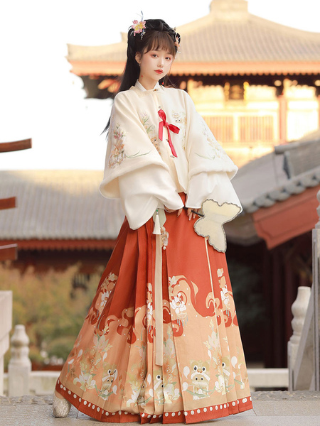 Image of Stile cinese Lolita Op Dress Set a 3 pezzi Set da 3 pezzi Eric White Maniche lunghe Lolita Dress Dress Outfit