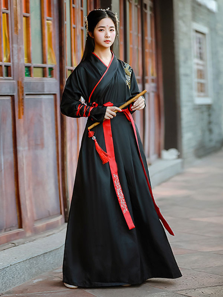 Image of Completo da abito in poliestere a maniche lunghe in stile cinese HanFu da 3 pezzi