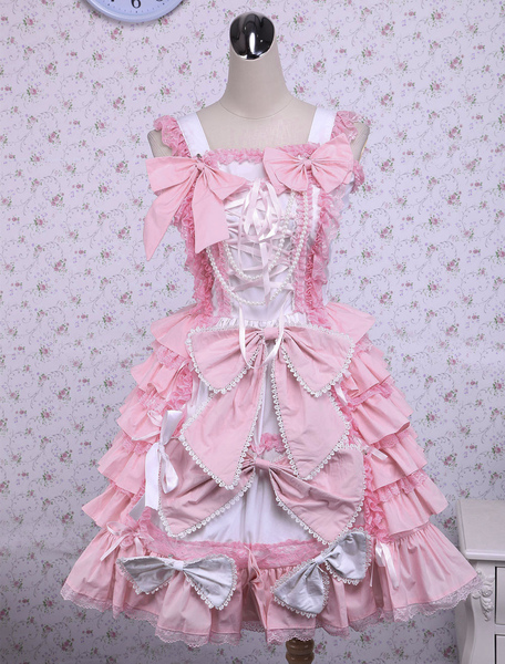 Image of Dolce rosa di cotone Loltia Jumper Dress archi strati volant