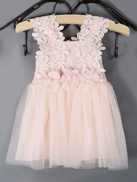 Milanoo Tutu Flower Girl Dresses Lace Applique Toddler's Pageant Dress Peach Beading Short Kids Dinn
