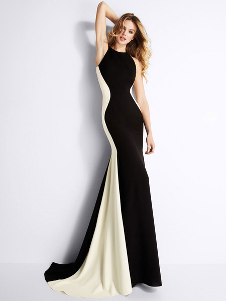 Black Party Dresses For Women Jewel Neck Sleeveless Two-Tone Semi Bodycon Long Summer Formal Dress