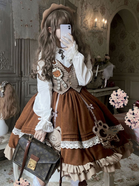 Milanoo Sweet Lolita JSK Dress Polyester Sleeveless Coffee Brown Sweet Lolita Jumper Skirt
