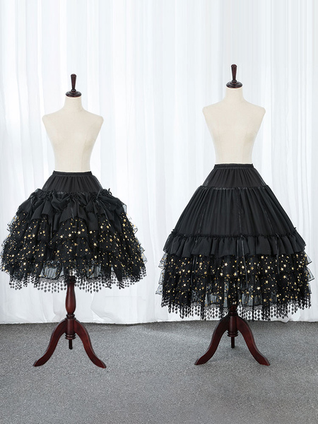jupons lolita noir dentelle polyester étoiles gothique lolita avec lacet pour modifier la longueur