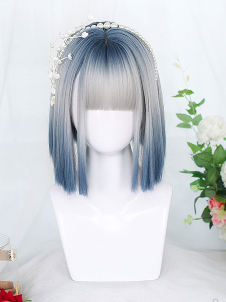 Image of Parrucca Lolita grigio blu Accessori Lolita corti in fibra resistente al calore