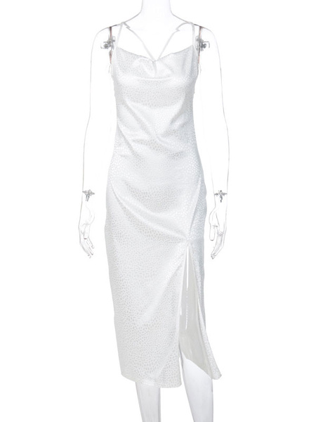 Party Dresses White Bateau Neck Sleeveless Semi Formal Dress