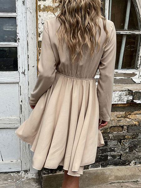 Skater Dresses V-Neck Long Sleeves Casual Fit And Flare Dress