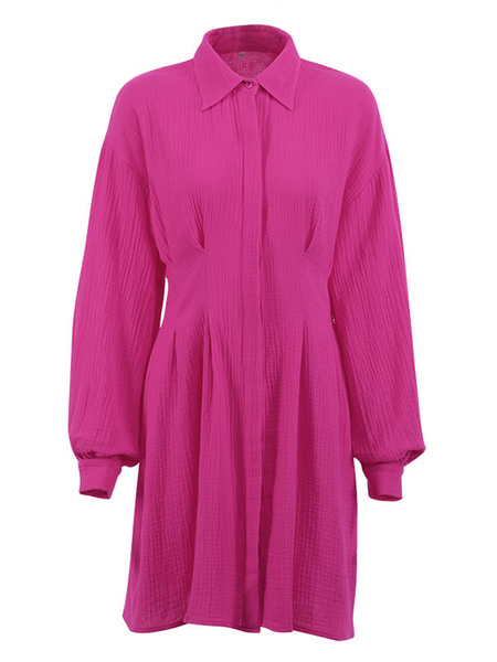 Dresses Shirt Dresses Midi Dress Rose Turndown Collar Long Sleeves Polyester
