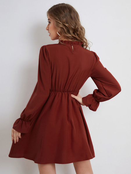 Vintage Dress 1950s High Collar Long Sleeves Women Knee Length Rockabilly Dress