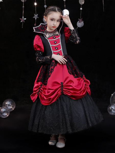 Image of Poliestere Fibra Tea Party a 3/4 maniche a maniche in poliestere tuta in poliestere Gothic Red Kids 'Lolita Dresses