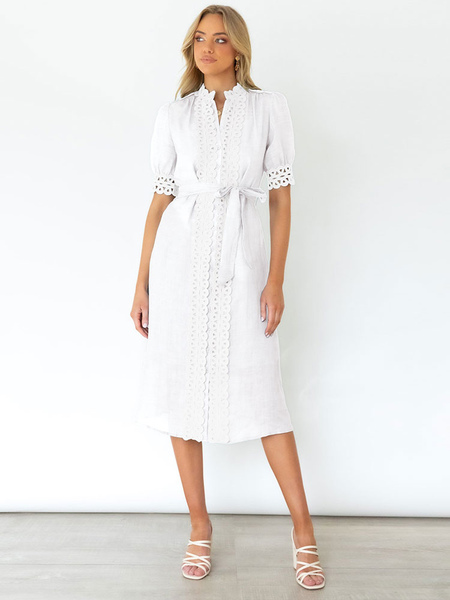 Polyester Casual Short Sleeves Midi Dress