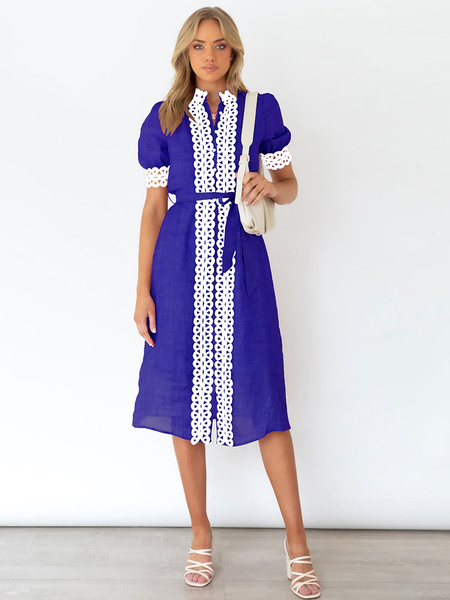 Polyester Casual Short Sleeves Midi Dress
