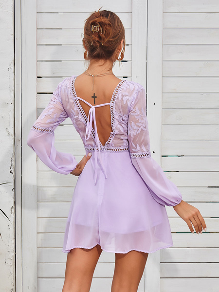 Summer Dress Purple Polyester Beach Dress