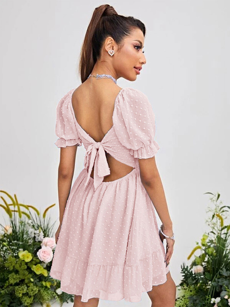 Summer Dress Pink Polyester Beach Dress