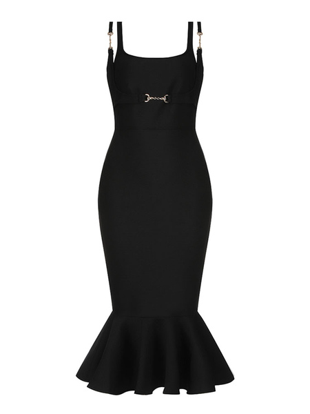 Party Dresses Black Straps Neck Zipper Sleeveless Semi Formal Dress