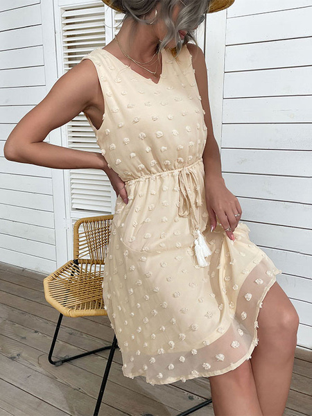 Maxi Dress V-Neck Sleeveless Polyester Classic Lace Up Floor Length Dress