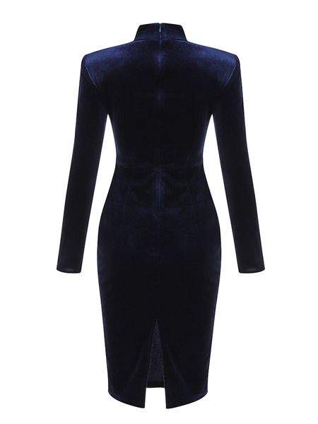 Party Dresses Black Square Neck Zipper Long Sleeves Low-slit Semi Formal Dress