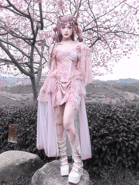Image of Gothic Lolita Sk Pizzo Pieghelato Pink Lolita Gonne Lolita