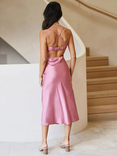 Party Dresses Pink V-Neck Sleeveless Semi Formal Dress