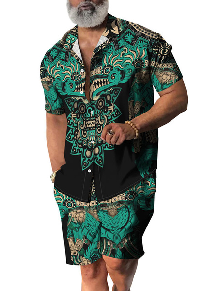 chemise hawaïenne pour homme homme 2 pièces imprimé manches courtes col rabattu vert